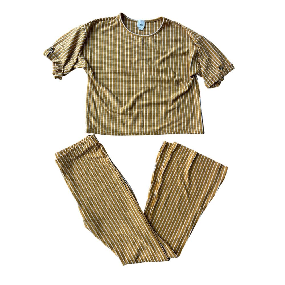 River Island Girl's Yellow Striped Outfit Short Sleeve Top & Pants Set 11/12 yr